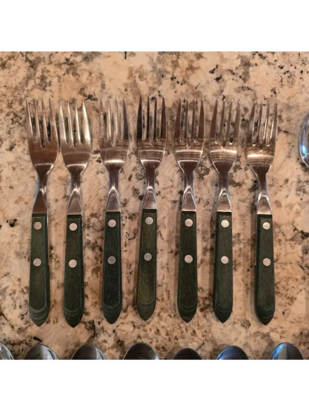 Town & Country  Wood Handle Stainless Flatware 31 Pc Fork Spoon Set Lot